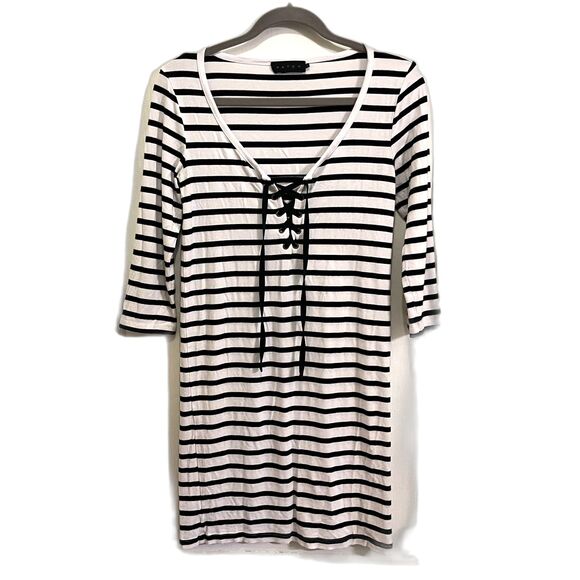 HATCH Maternity Black White Stripe Long Sleeve Rayon Midi Dress  Women's Size 1 - Picture 2 of 10